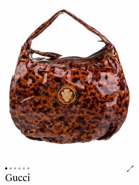 Gucci Tortoiseshell Patent Shoulder Hobo Bag with Gold Emblem